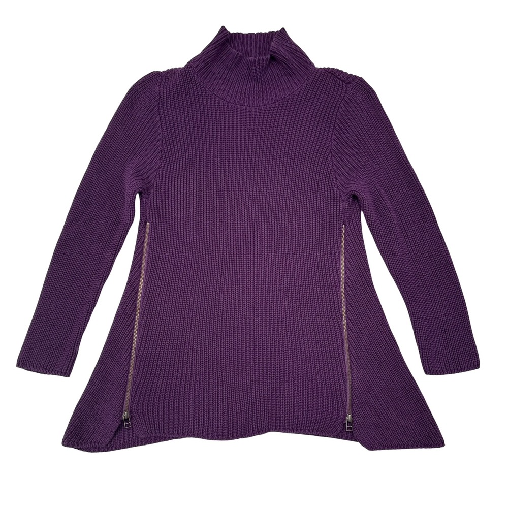 Habitat Sweater Womens Size Medium Purple Mock Neck Lagenlook Zip Sides Knit